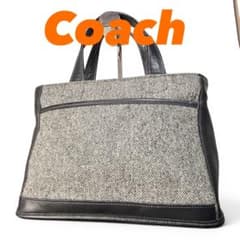 COACH オールドコーチ ハンドバッグ ヘリンボーン ウール グレー 