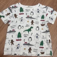 H&M キッズ Tシャツ 120 130 クリスマス 総柄のサムネイル