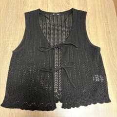 GU レースアップ ニットベスト ブラック Mのサムネイル