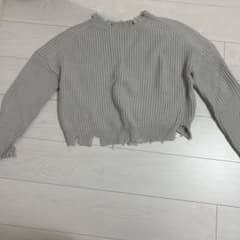 JEANASIS ダメージ加工 クルーネックニット グレーのサムネイル