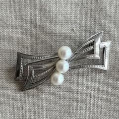 ミキモト MIKIMOTO パール リボン ブローチ シルバー製 アコヤ真珠