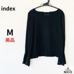 【美品】インデックス 袖プリーツ 異素材切替 カットソー ブラウス 黒 M