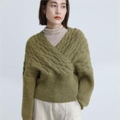 selectmoca クロップドカシュクールニット オリーブのサムネイル