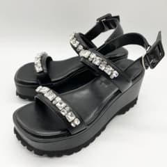 CELFORD♡ビジュー付きボリュームサンダル CELFORD セルフォード ビジュー付きボリュームサンダル レザー 黒 37