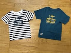 値下げ！　チャムス　キッズTシャツ2枚　青(Teal Blue)白紺ストライプのサムネイル