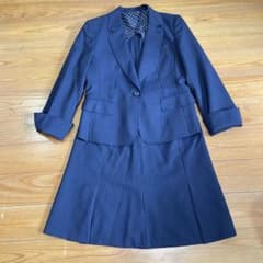 極美品 シルク混 エヌライン　スカートスーツ　ネイビー　ストライプ　13 11