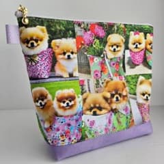 ポメラニアン　20cmポーチ　マチあり ポメラニアン柄×帆布・まち付きポーチ18㎝ - メルカリ