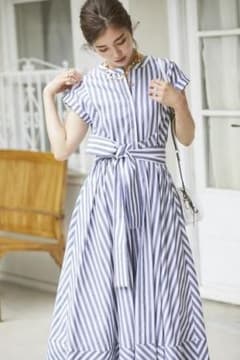 セブンテンバイミホカワヒト　ストライプシャツドレス(ネイビー) 最終値下】セブンテンバイミホカワヒト ストライプシャツドレス