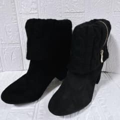 Realta レアルタ ケーブルニット ショートブーツ 黒 Mサイズ ジッパー