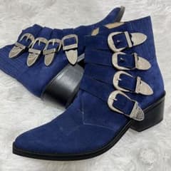 TOGA PULLA トーガプルラ ブーツ メタルベルト 39 トーガプルラ TOGA PULLA フォーメタルベルトブーツ スウェード ブルー