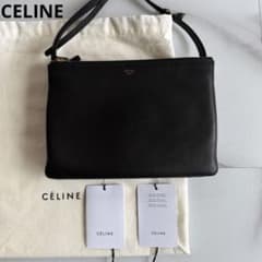 ♡希少♡セリーヌ トリオ ラージ 旧ロゴ ショルダーバッグ 斜め掛け レザー 黒 CELINE - セリーヌ 旧ロゴ フィービー トリオ ラージ ショルダー