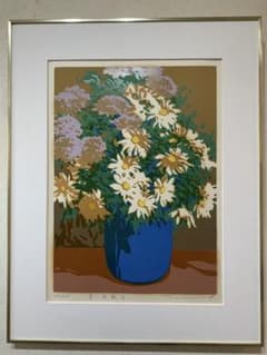 絵画　リトグラフ　真作　本間武男『青い花瓶Ⅱ』ED150/185 絵画 リトグラフ 真作 本間武男『青い花瓶Ⅱ』ED150/185 - メルカリ