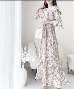 【mily bilet】フローラルプリント ロングワンピース 半袖