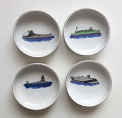 昭和レトロ 戦艦 イラスト 小皿 4枚セット ヴィンテージ アンティーク