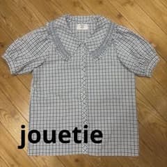 jouetie 水色 ブルー チェック ビッグカラー 半袖ブラウス パフスリーブのサムネイル