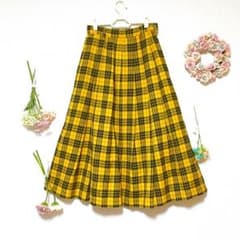 ヴィンテージ スカート チェック プリーツスカート 美品 レア レトロ イエローのサムネイル