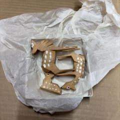 木彫り 一刀堀　鹿 置物 親子セット インテリア　非売品　箱付きのサムネイル
