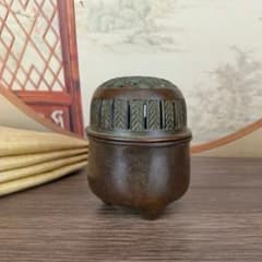 Copper work, tea ceremony utensils, incense burner, grasshopper design, contemporary craft, fine art, ornament.