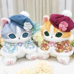2点セット　mofusand日比谷花壇 ぬいぐるみ ケープにゃん　レッド　ブルー mofusand×日比谷花壇 ぬいぐるみ ケープにゃん(レッド) (ブルー