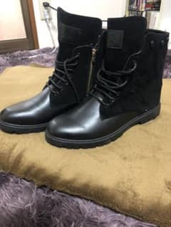 27cm メンズ サイドジップ レースアップ スカル ブーツ 黒のサムネイル