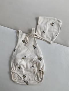 organiczoo 6-12m オリーブ柄ロンパース ボンネット 帽子セットのサムネイル