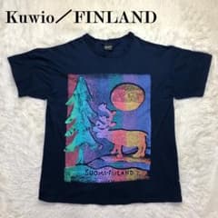 90s 핀란드제 KUWIO T셔츠 풍경 스프레이 아트 유로 XL