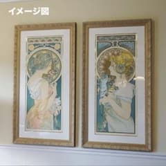【大型作品】アルフォンス ミュシャ リトグラフ 真作 2点 桜草 羽根 大型作品】アルフォンス ミュシャ リトグラフ 真作 2点 桜草 羽根