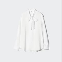 UNIQLO レーヨンボウタイブラウス ホワイト Sのサムネイル