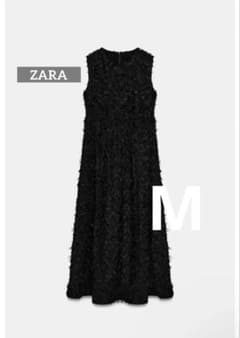 ZARA エンボス加工生地ミディワンピース　S エンボス加工生地ミディワンピース ZARA タグ付き M - メルカリ