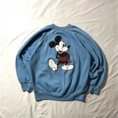 80sミッキーマウスプリント 白足 スウェット vintage 水色 短丈 - メルカリ