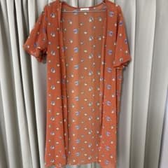 COLZA 花柄 ロングカーディガン オレンジ Lのサムネイル