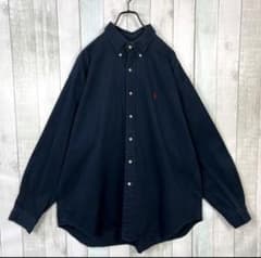 ヴィンテージ　Ralph Lauren　長袖シャツ　刺繍ロゴ　古着　紺色　XXLのサムネイル