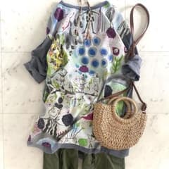 美品 アルベロベロ 異素材ブタさんカットソー チュニック 総柄