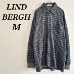 LINDBERGH ポロシャツ M グレー チェック 長袖 ニット 襟付き 紳士