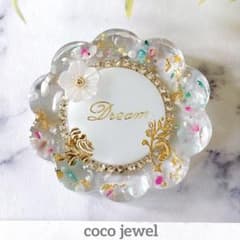 選べる金具♡白×パステル お花 レジン ビジュー ヘアゴム ポニーフック