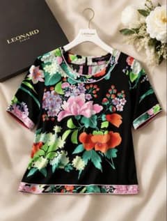LEONARD レオナール 花柄 半袖 カットソー LL ブラック 総柄のサムネイル