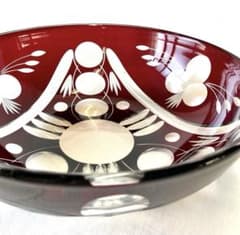 切子 ガラス ボウル 鉢 赤被せ 色被せ切子 箱付 切子鉢