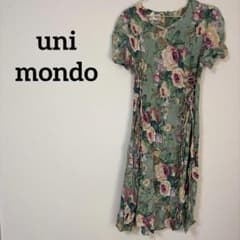 uni mondo フラワープリント 半袖 ワンピース グリーン 花柄
