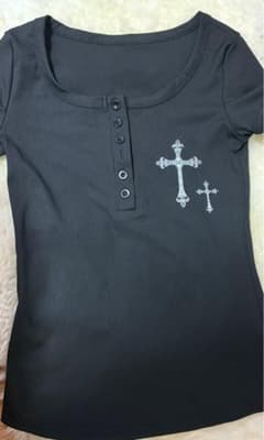 クロスプリント リブ 半袖Tシャツ ブラックのサムネイル
