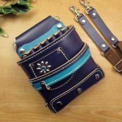 フラワースタッズ装飾 ネイビー＆ブルー 6丁 本革 SCA-208/CNA - メルカリ