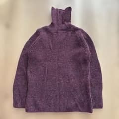 【タグ付き】ウール100% タートルネックニット F ボルドー ミックス編み