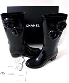 CHANEL カメリア レインブーツ ブラック - メルカリ