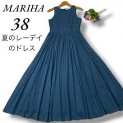 マリハ 夏のレディのドレスワンピース ロング フレア ギャザー ブルー