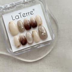 【現品発送M】ニュアンスネイル　大人ネイル　ネイルチップ　カフェラテネイル