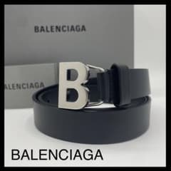 箱付✨BALENCIAGA ブラックレザー ベルト Bロゴ バックル - メルカリ