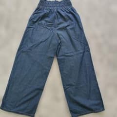 GU ワイドパンツ キッズ　150 デニム　ハイウエスト　ダークブルーデニムのサムネイル