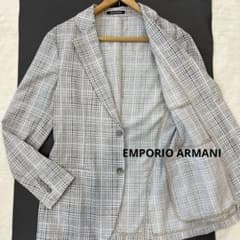 極美品 エンポリオアルマーニ シアサッカー テーラードジャケット 44 チェック 極美品 エンポリオアルマーニ シアサッカー テーラードジャケット 44