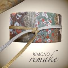 本金箔刺繍 サッシュベルト W65〜95cm 着物リメイク 高級帯 80707 本金箔刺繍 サッシュベルト W65〜95cm 着物リメイク 高級帯 80707