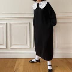UNMINOU☆アンミヌ☆レースカラーニットドレス　ワンピース　(BLACK)のサムネイル