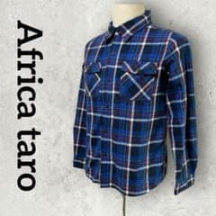Africataro チェックシャツ 長袖 カジュアル (L)青 ユニセックス